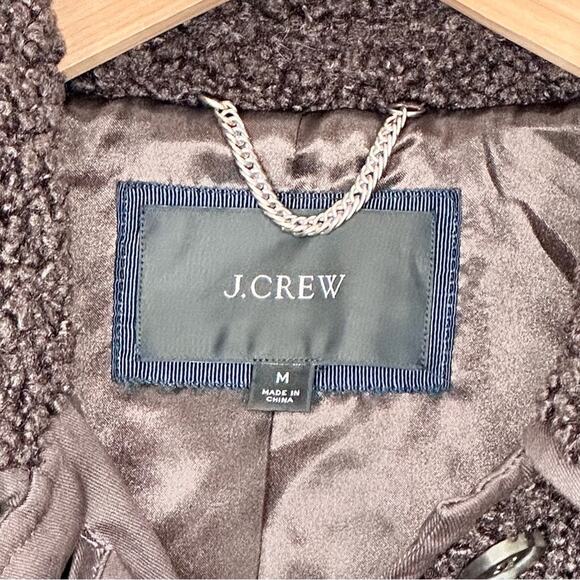 J. Crew Teddy Sherpa Coat Size Medium Chocolate Brown Button Front Collared - Picture 2 of 12